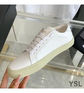 Yves Saint Laurent Chúirt Clasaiceach Sneakers I Bróidnithe Leathar le Silver Lógó Bán