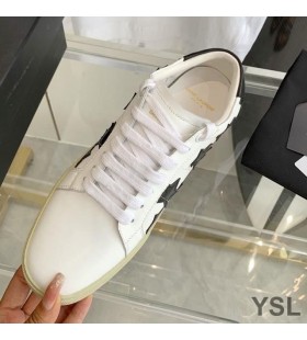 Yves Saint Laurent Chúirt Clasaiceach Sneakers I Réaltaí Bróidnithe Leathar Bán/Dubh