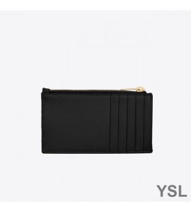 Yves Saint Laurent BlÃºirÃ­ Zipped CÃ¡s CÃ¡rta I Grained Matelasse Leathar Dubh/Ã“ir