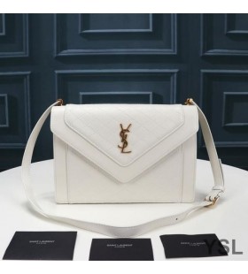Yves Saint Laurent Gaby Satchel I Cuilteáilte Lambskin Bán