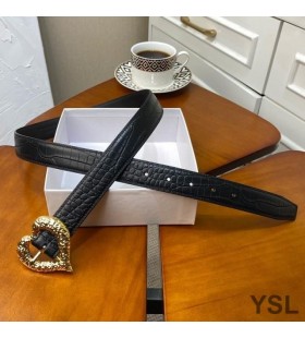 Yves Saint Laurent Croí Crios I Crogall Cabhraithe Leathar Dubh/Óir
