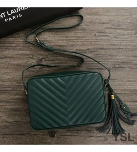 Yves Saint Laurent Lou Mála Ceamara I Matelasse Leathar Glas/Óir