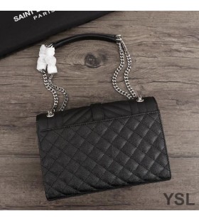 Yves Saint Laurent MeÃ¡nach ClÃºdach Slabhra MÃ¡la Measctha Grained Matelasse Leathar Dubh/Silver