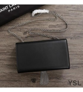 Yves Saint Laurent Meánach Kate Slabhra Mála le Tassel I Réalta-Studded Leathair Dubh/Silver