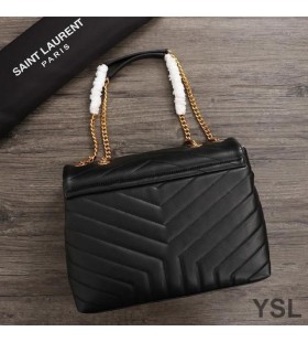 Yves Saint Laurent Meánach Loulou Slabhra Mála I Y Matelasse Leathar Dubh/Óir
