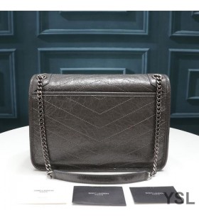 Yves Saint Laurent Meánach Niki Slabhra Mála I Rocach Agus Cuilteáilte Leathair Liath/Silver