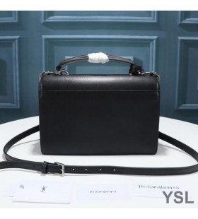 Yves Saint Laurent Meánach Luí Na Gréine Satchel I Réidh Leathair Dubh/Silver