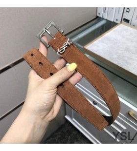 Yves Saint Laurent Monogram Crios Le Cearnach Buckle I Suede Brown/Silver