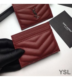 Yves Saint Laurent Monogram Cás Cárta I Grained Matelasse Leathar Burgúine/Silver