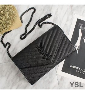 Yves Saint Laurent Monogram Slabhra Sparán I Grained Matelasse Leathar Dubh