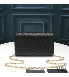 Yves Saint Laurent Monogram Slabhra Sparán I Textured Matelasse Leathar Dubh/Óir