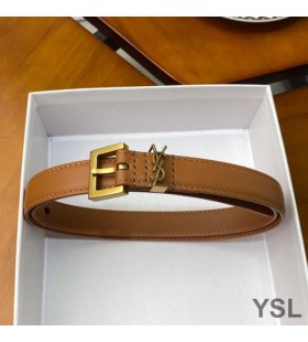 Yves Saint Laurent Monogram Caol Crios Le Cearnach Buckle I Nappa Leathar Brown/Óir