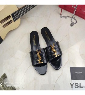 Yves Saint Laurent Monogram Sleamhnáin Ailigéadar-Cabhraithe Leathair Paitinne Dubh
