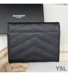 Yves Saint Laurent Monogram Trifold Cás Cárta I Grained Matelasse Leathar Dubh