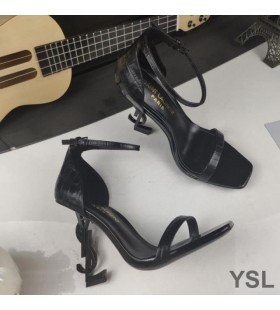 Yves Saint Laurent Opyum Sandals I Ailigéadar Leathair Dubh le Súil Dubh