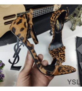 Yves Saint Laurent Opyum Sandals I Leopard Suede le Súil Dubh Donn