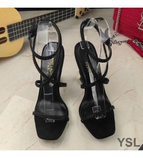 Yves Saint Laurent Opyum Sandals I Satin agus Rhinestones Le Black Súil Dubh