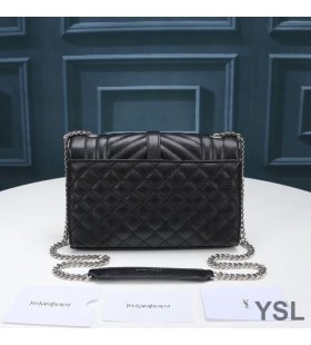 Yves Saint Laurent Beaga ClÃºdach Slabhra MÃ¡la Measctha Grained Matelasse Leathar Dubh/Silver