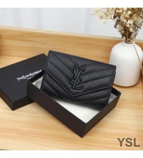 Yves Saint Laurent Beaga Clúdach Flap Sparán I Grained Matelasse Leathar Dubh