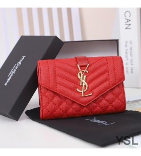Yves Saint Laurent Beaga Clúdach Flap Sparán I Measctha Grained Matelasse Leathar Red/Gold