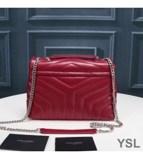 Yves Saint Laurent Beaga Loulou Slabhra Mála I Y Matelasse Leathar Dearg/Silver