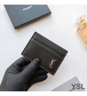 Yves Saint Laurent Beag Bídeach Monogram Cárta Cás Smooth Leathar Dubh/Silver