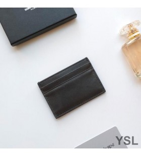 Yves Saint Laurent Beag Bídeach Monogram Cárta Cás Smooth Leathar Dubh/Silver