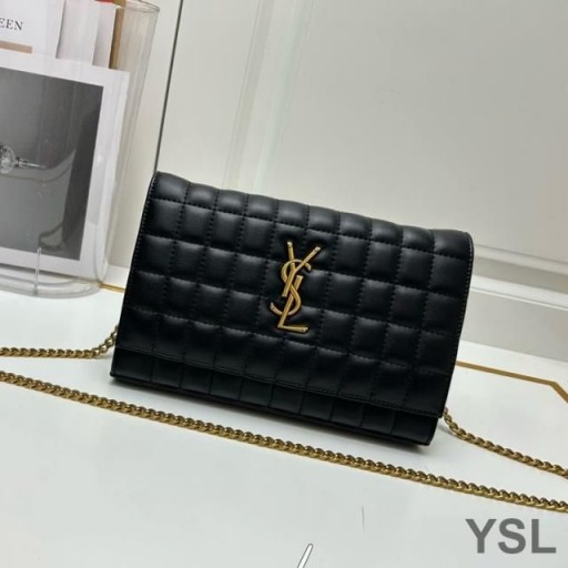 Yves Saint Laurent Cassandre Catena Portafoglio In Pelle Di Agnello Nero/Oro