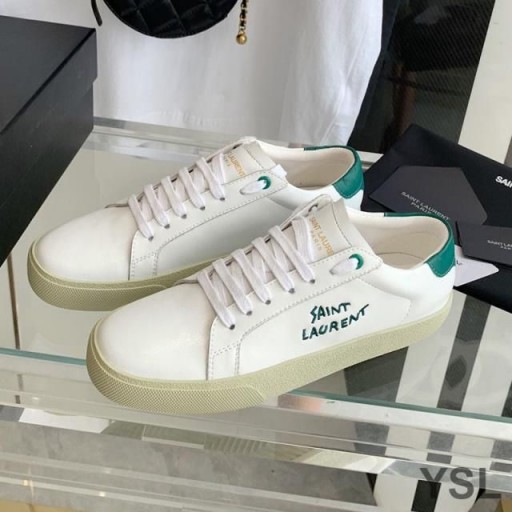 Yves Saint Laurent Tennis Classic Sneakers In Pelle Ricamata con Logo Verde Bianco/Verde