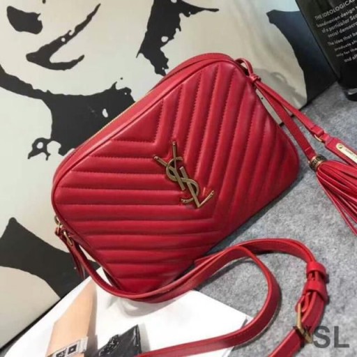 Yves Saint Laurent Lou Fotocamera Borsa Matelasse In Pelle Rosso/Oro