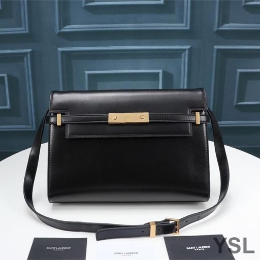 Yves Saint Laurent Manhattan Borsa A Spalla In Pelle Liscia Nero/Oro