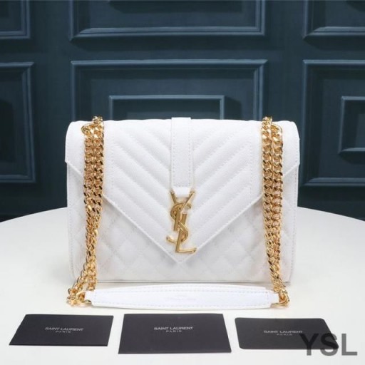 Yves Saint Laurent Media Busta Catena Sacchetto In Misto Granulare Matelasse Leather Bianco/Oro