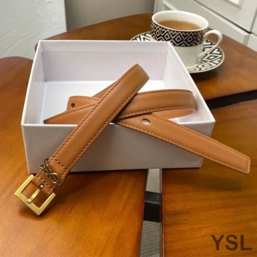 Yves Saint Laurent Monogram Stretti Cintura Con Fibbia Quadrata In Pelle Nappa Marrone/Oro