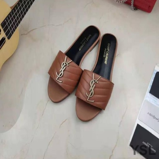 Yves Saint Laurent Monogram Diapositive In Matelasse In Pelle Marrone