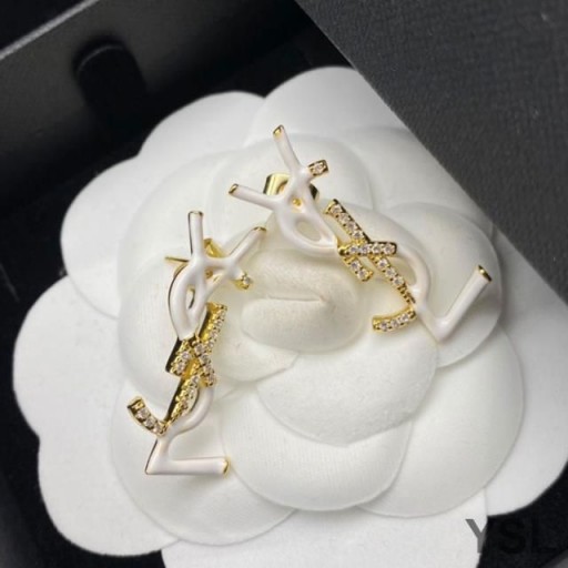 Yves Saint Laurent Opyum Orecchini In Metallo, Smalto e Cristalli Oro/Bianco
