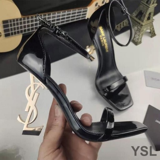 Yves Saint Laurent Opyum Sandali In Pelle verniciata d'Oro con Tacco Nero