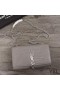 Yves Saint Laurent Media Kate Catena Borsa con Fiocco In Coccodrillo Goffrato Pelle Lucida Grigio/Argento