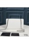 Yves Saint Laurent Media Kate Catena Borsa con Fiocco In Coccodrillo Goffrato Pelle Lucida Bianco/Argento