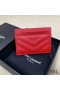 Yves Saint Laurent Monogram Card Case In Grana In Pelle Matelasse Rosso/Argento
