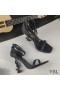 Yves Saint Laurent Opyum Sandali In Vitello Stampato Nero Con Tacco Nero