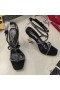 Yves Saint Laurent Opyum Sandali In Raso e Strass Oro Con Tacco Nero