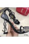Yves Saint Laurent Opyum Sandali In Pietra Di Grano In Pelle Nera Con Tacco Nero