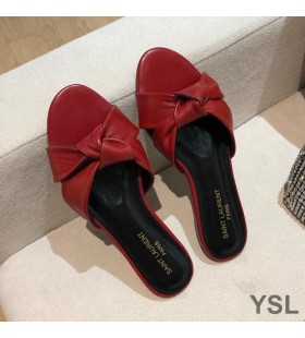 Yves Saint Laurent Bianca Diapositive In Pelle Liscia Rosso