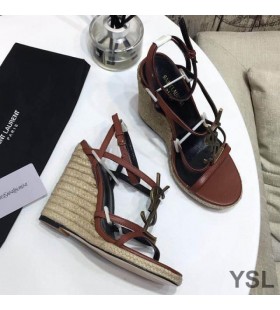 Yves Saint Laurent Cassandra Wedge Espadrillas In Pelle Bordeaux