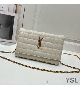 Yves Saint Laurent Cassandre Catena Portafoglio In Pelle Di Agnello Bianco/Oro