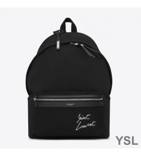 Yves Saint Laurent Città Zaino In Firma Logo Tela Nera