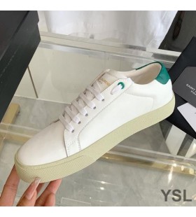 Yves Saint Laurent Tennis Classic Sneakers In Pelle Ricamata con Logo Verde Bianco/Verde
