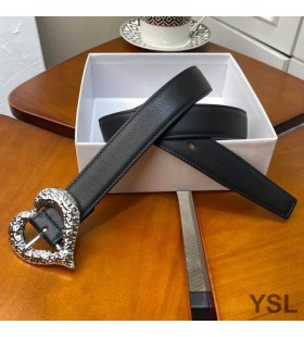 Yves Saint Laurent Cuore Cintura In Pelle Nappa Nera/Argento
