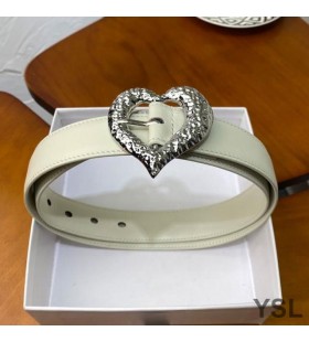 Yves Saint Laurent Heart Belt In Nappa Leather White/Silver