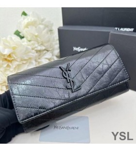 Yves Saint Laurent Grande Cassandra Bifold Portafoglio In Stropicciato In Pelle Matelasse Nero